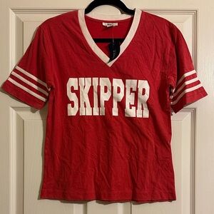 NWT Forever 21 Sporty Red V Neck Graphic Skipper Tee